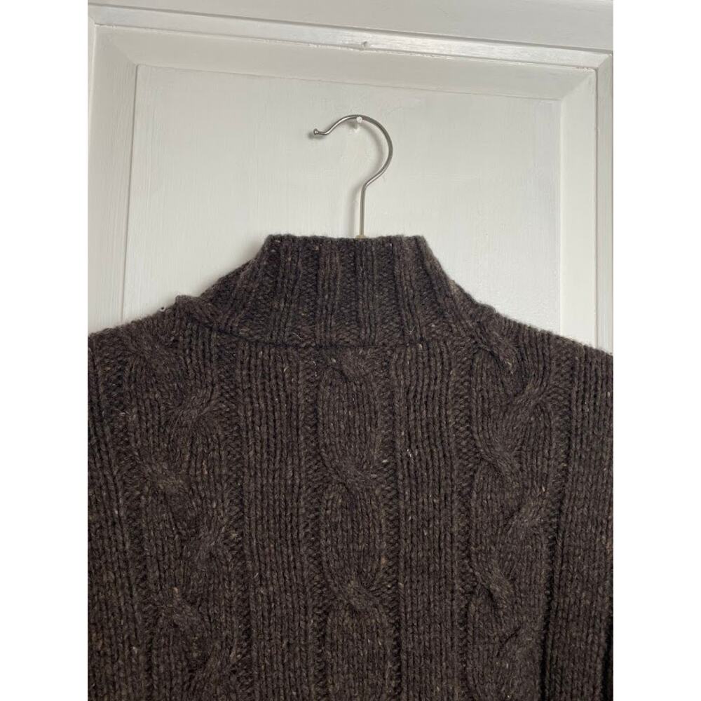 Vintage American Eagle Espresso Brown Lambswool Donegal Cable Fisherman Sweater - Picture 5 of 10